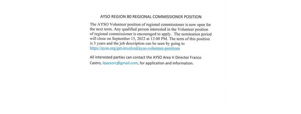 OPEN REGIONAL COMMISSIONER POSITION